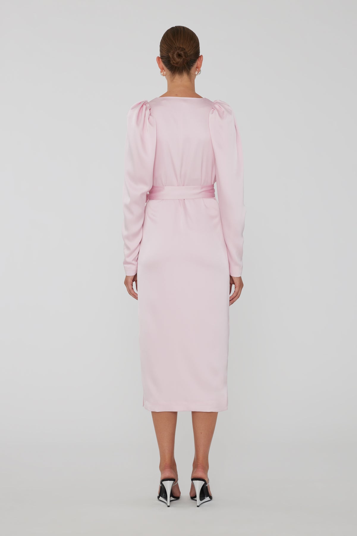 Satin Midi Wrap Dress - Blushing Bride