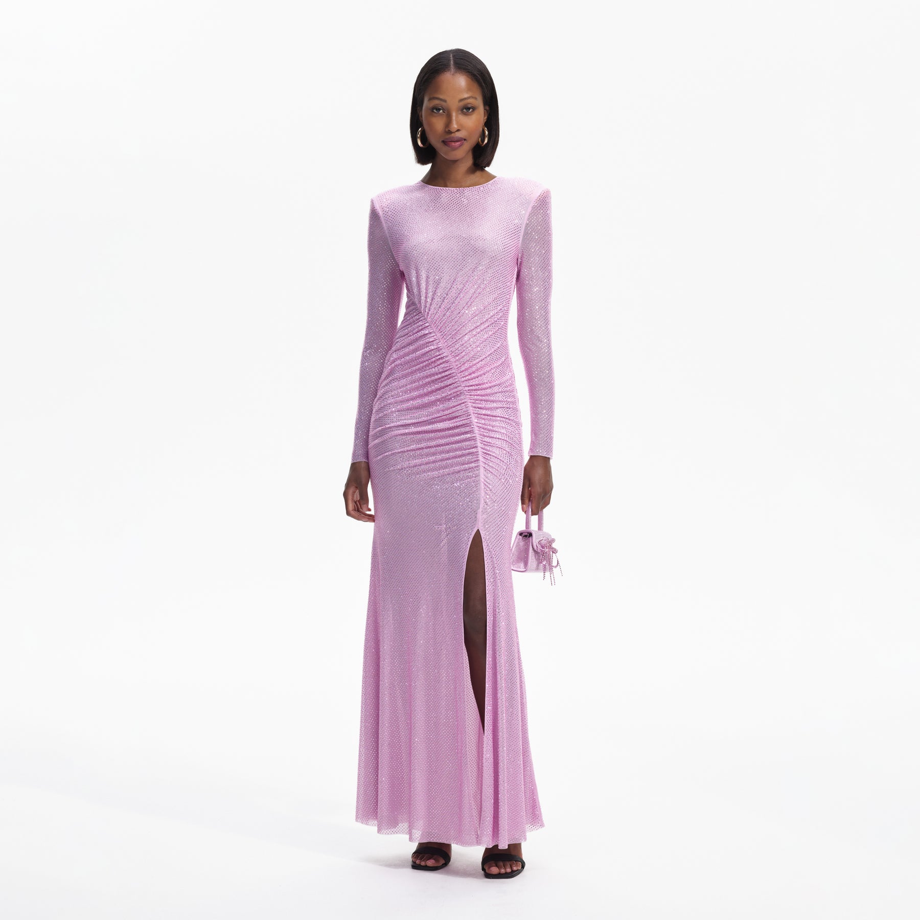 Rhinestone Mesh Maxi Dress - Pink