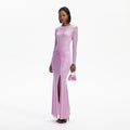 Rhinestone Mesh Maxi Dress - Pink