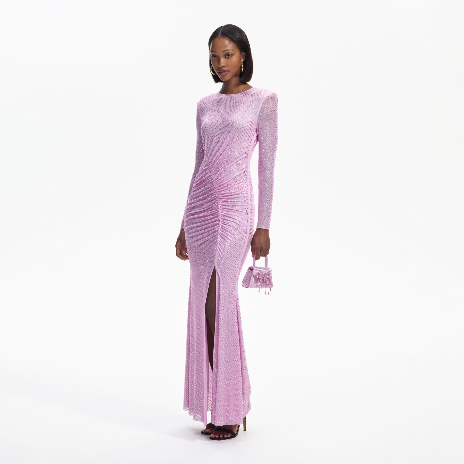 Rhinestone Mesh Maxi Dress - Pink