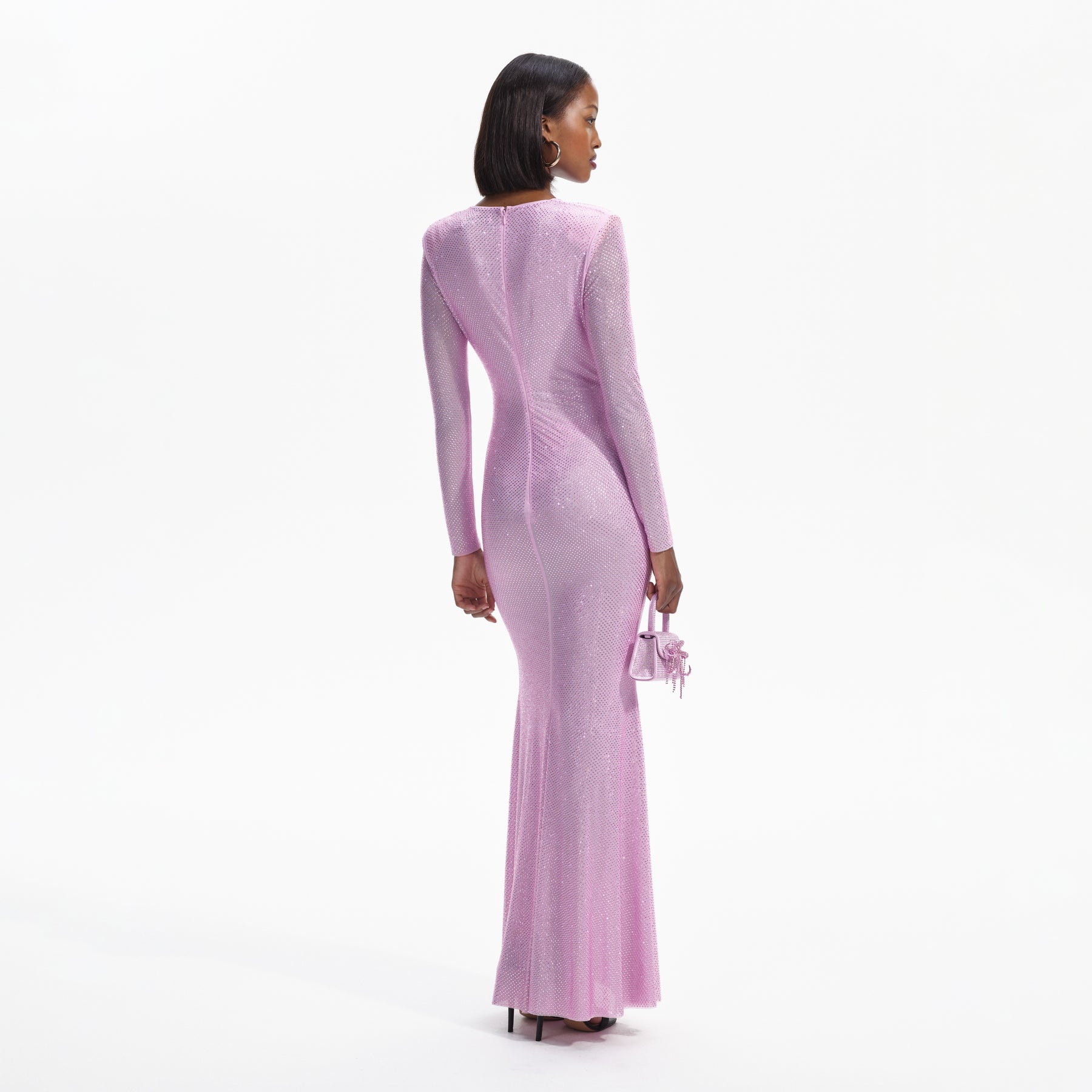 Rhinestone Mesh Maxi Dress - Pink