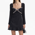 Diamante Bow Mini Dress - Black