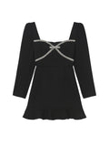 Diamante Bow Mini Dress - Black