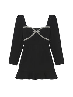 Diamante Bow Mini Dress - Black