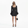 Boucle Feather Mini Dress - Black