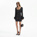 Boucle Feather Mini Dress - Black