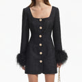 Boucle Feather Mini Dress - Black