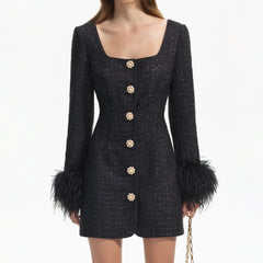 Boucle Feather Mini Dress - Black