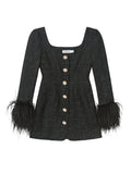 Boucle Feather Mini Dress - Black