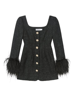 Boucle Feather Mini Dress - Black