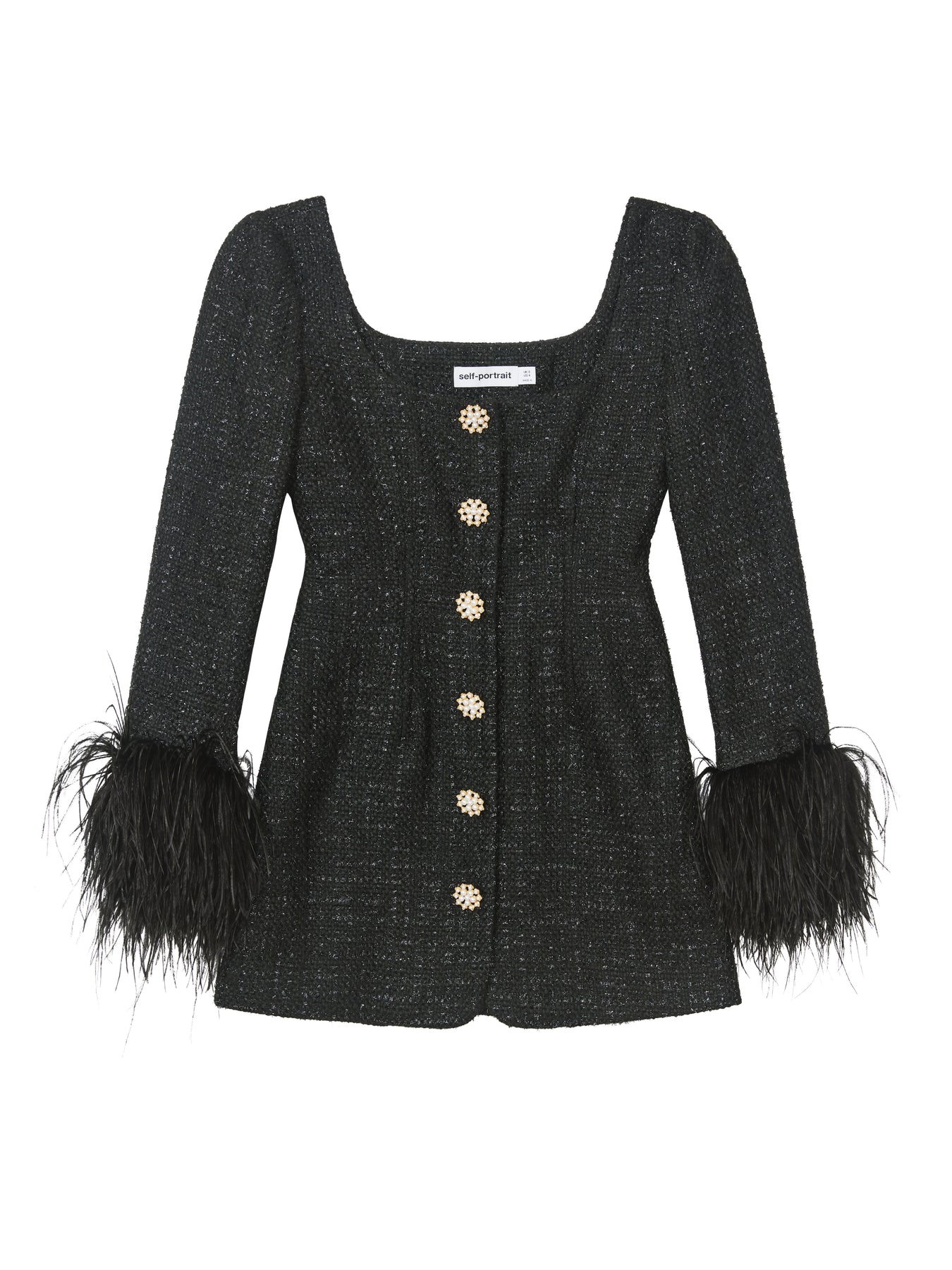 Boucle Feather Mini Dress - Black