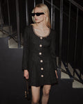Boucle Feather Mini Dress - Black