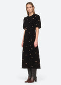 Rubina Embroidery Puff Slv Midi Dress - Black