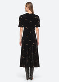 Rubina Embroidery Puff Slv Midi Dress - Black