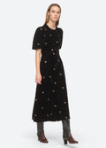 Rubina Embroidery Puff Slv Midi Dress - Black