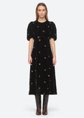 Rubina Embroidery Puff Slv Midi Dress - Black
