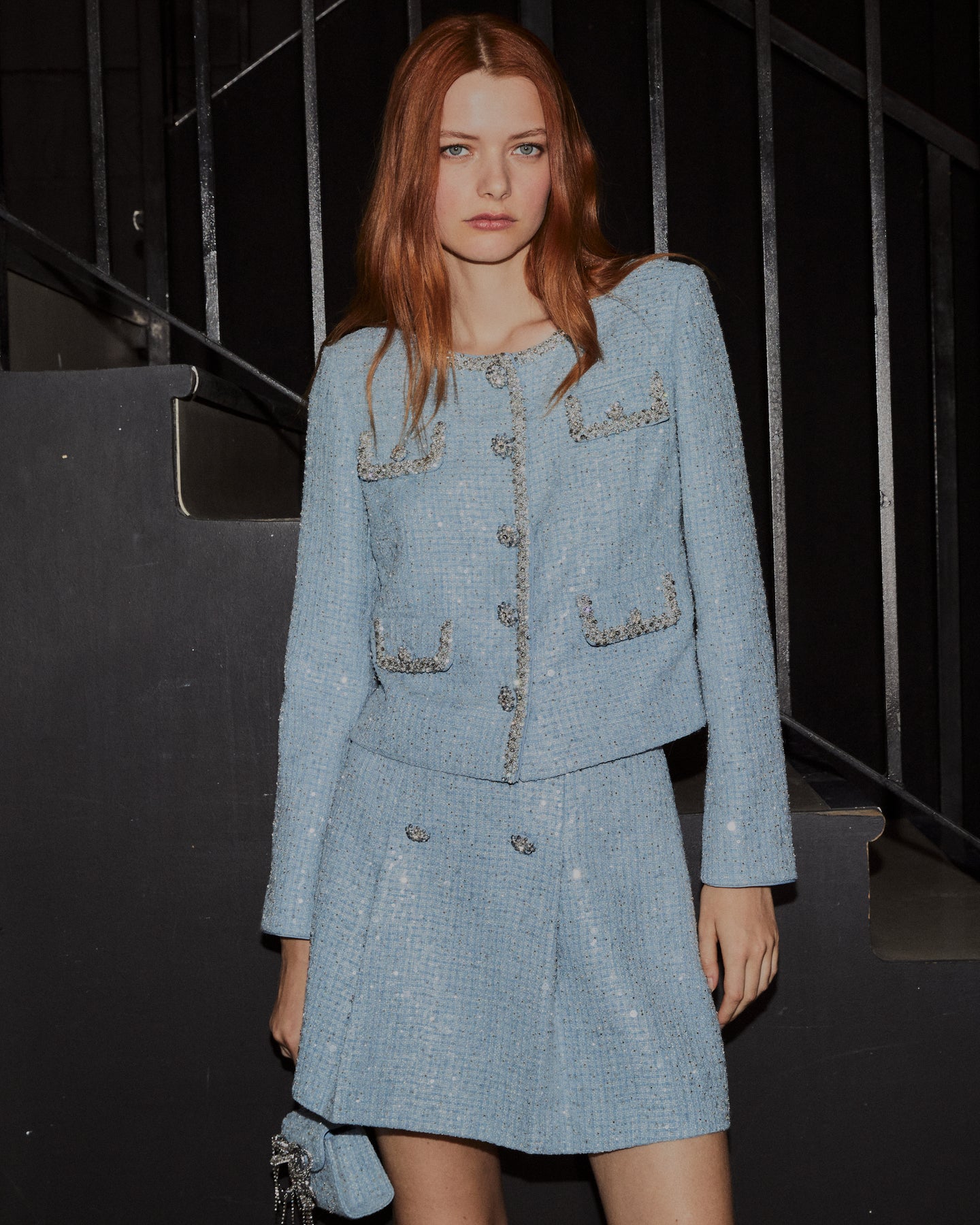 Sequin Boucle Jacket - Blue