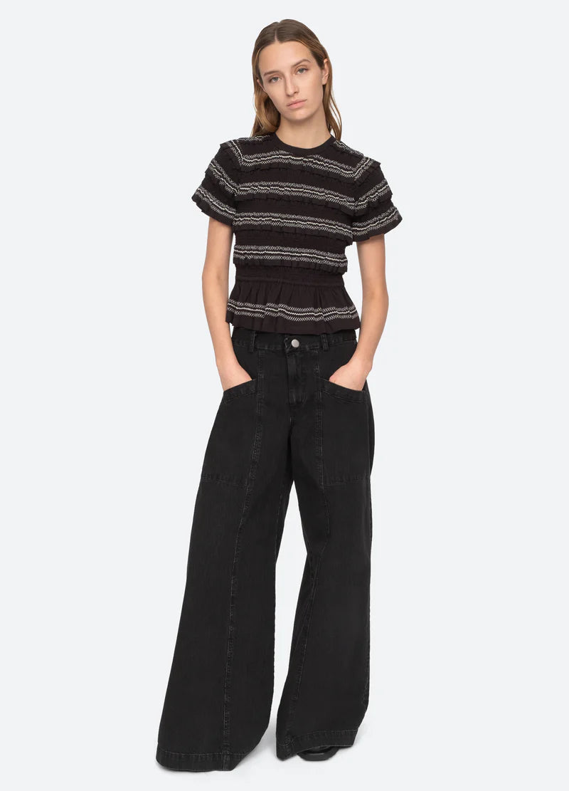Mable Cambric S/Slv Smocked Top - Black