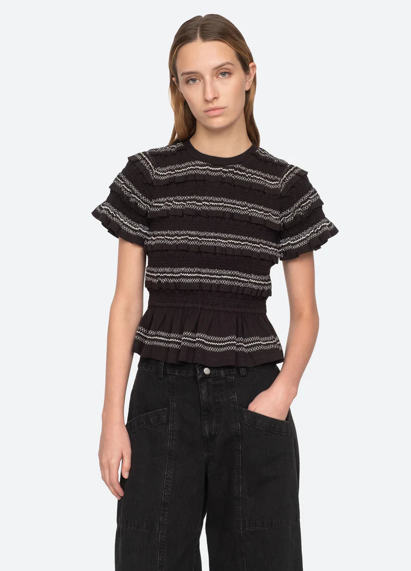 Mable Cambric S/Slv Smocked Top - Black