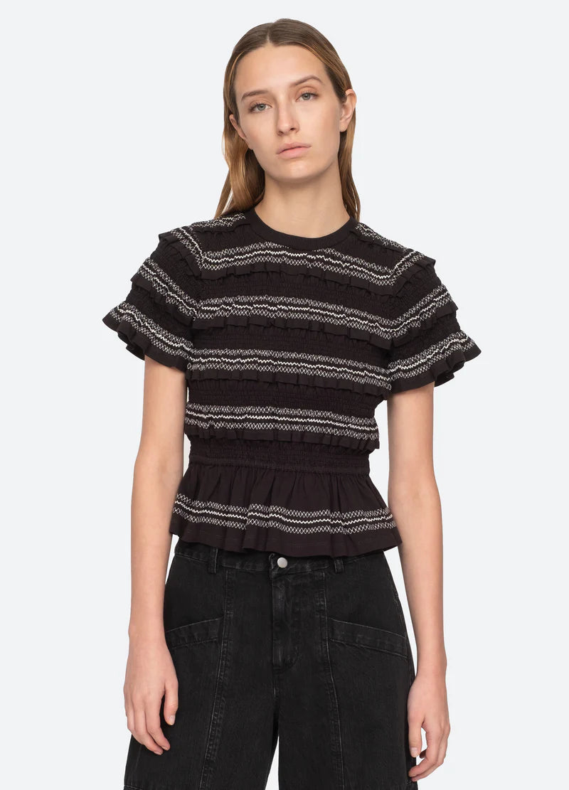 Mable Cambric S/Slv Smocked Top - Black