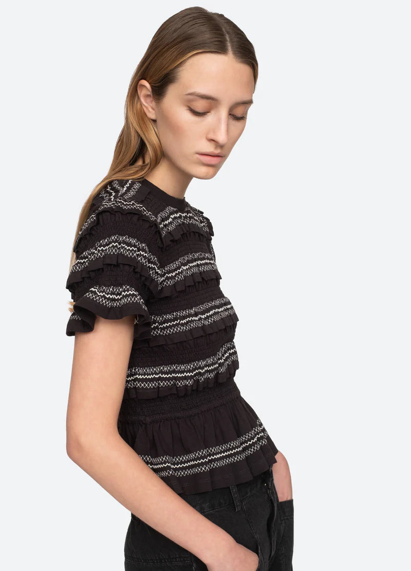 Mable Cambric S/Slv Smocked Top - Black
