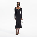 Knit Diamante Trim Midi Dress - Black