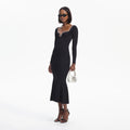 Knit Diamante Trim Midi Dress - Black