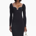 Knit Diamante Trim Midi Dress - Black