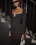 Knit Diamante Trim Midi Dress - Black