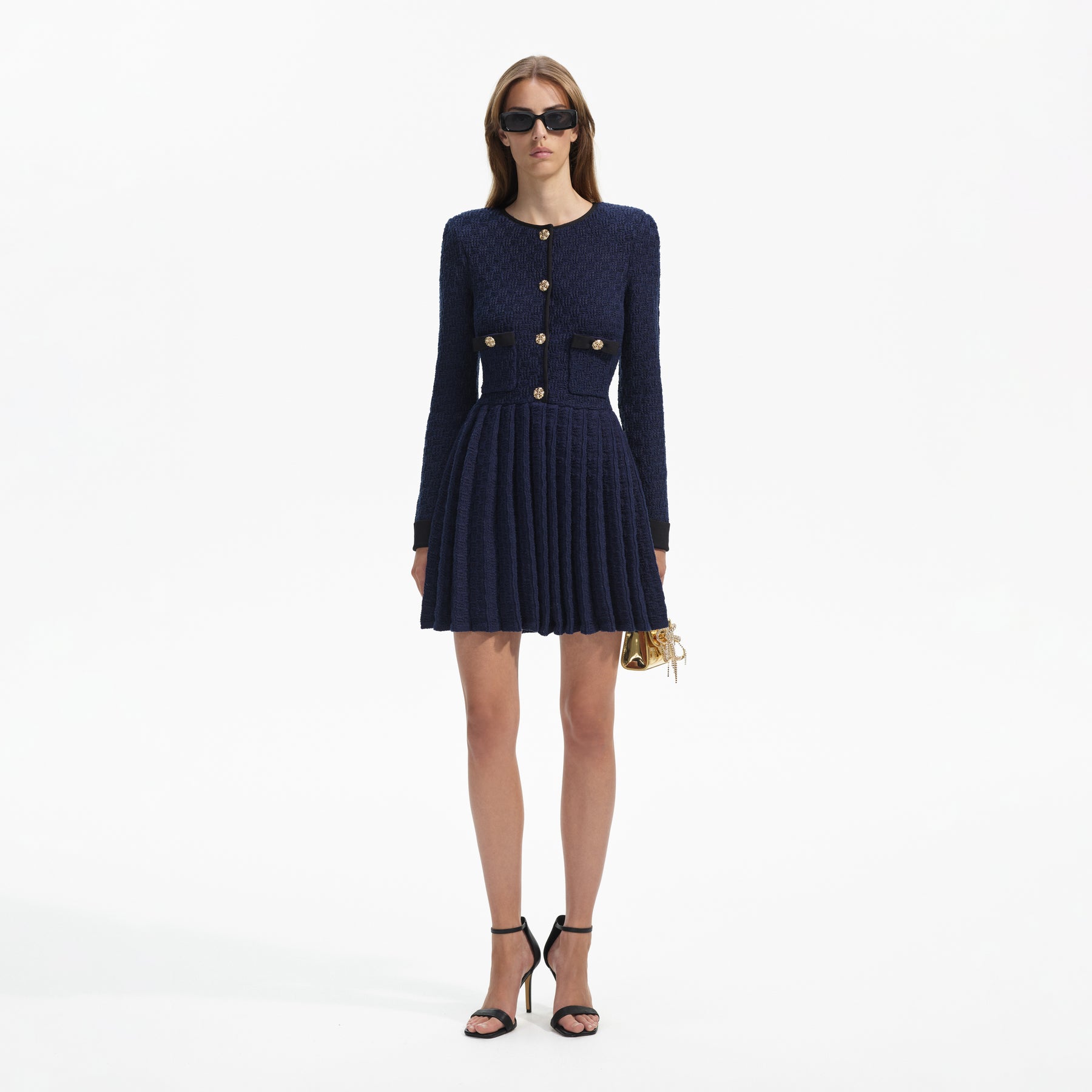 Weave Knit Mini Dress - Navy