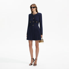 Weave Knit Mini Dress - Navy