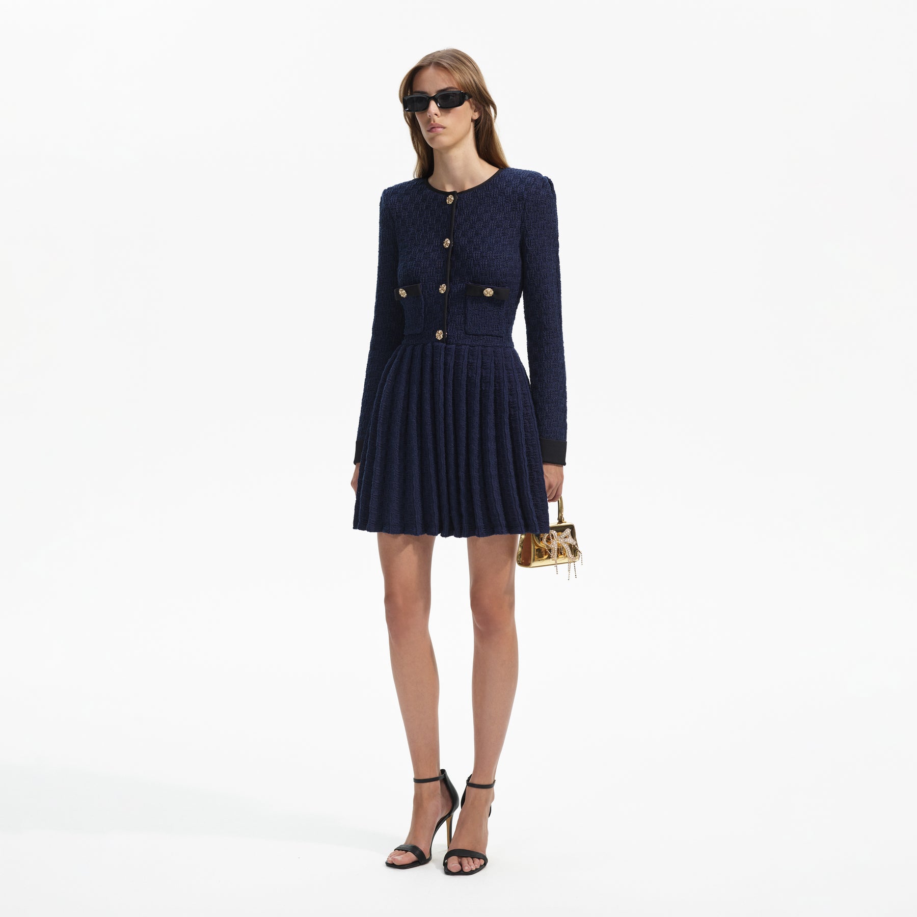Weave Knit Mini Dress - Navy