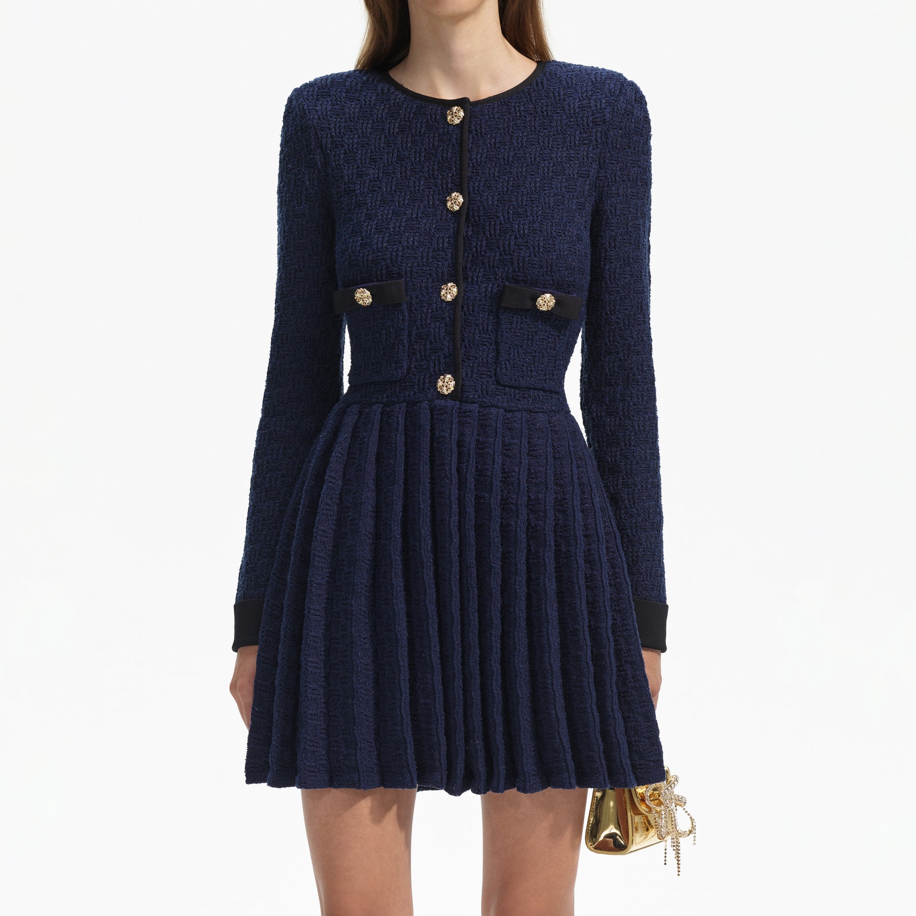 Weave Knit Mini Dress - Navy