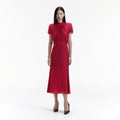 Rhinestone Mesh Midi Dress - Red