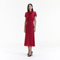 Rhinestone Mesh Midi Dress - Red