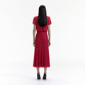 Rhinestone Mesh Midi Dress - Red