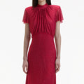 Rhinestone Mesh Midi Dress - Red