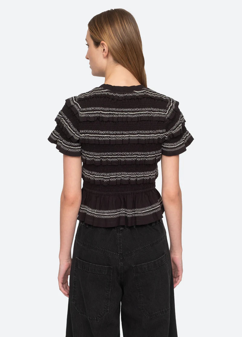 Mable Cambric S/Slv Smocked Top - Black