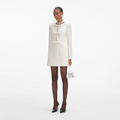 Boucle Diamante Bow Mini Dress - Cream