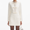 Boucle Diamante Bow Mini Dress - Cream
