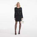 Knit Contrast Collar Mini Dress - Svart