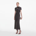 Self-Portrait Slate Rhinestone Mesh Cut Out Midi Dress - Grå