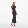 Self-Portrait Slate Rhinestone Mesh Cut Out Midi Dress - Grå