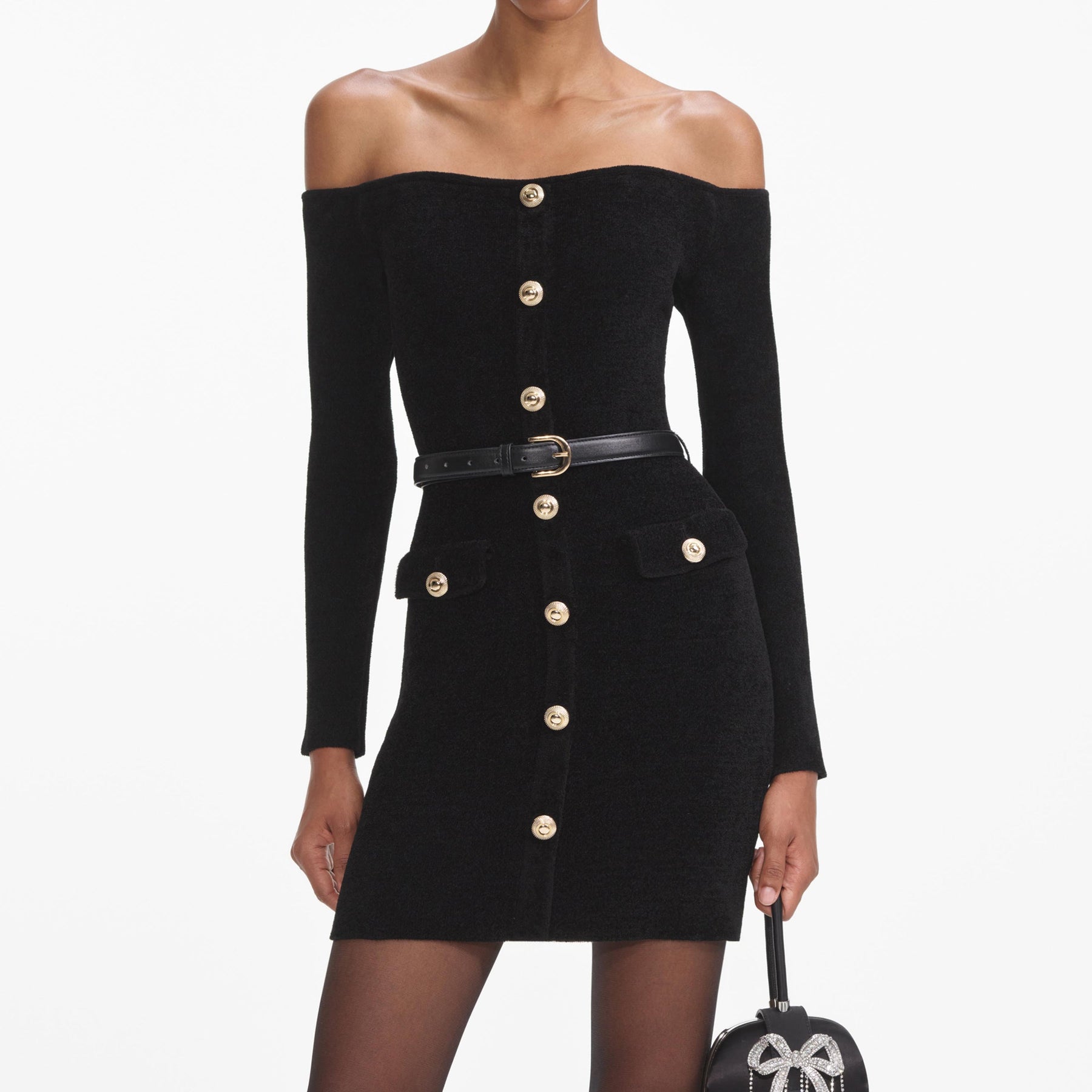 Chenille Knit Mini Dress - Svart