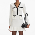 Pearl Trim Knit Mini Dress - Vit