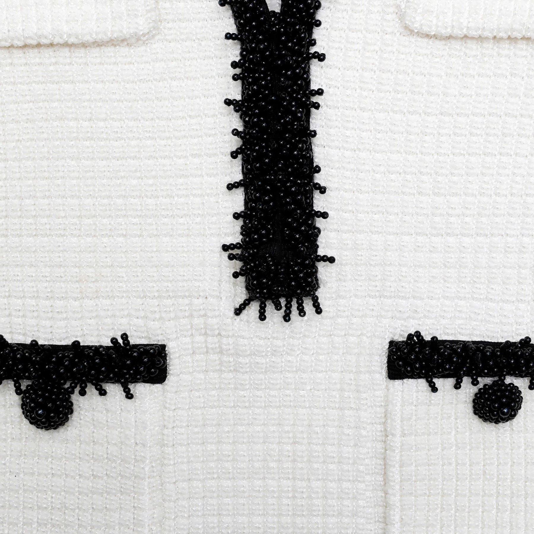 Pearl Trim Knit Mini Dress - Vit