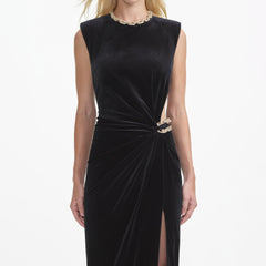 Velvet Embellished Maxi Dress - Black