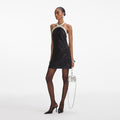 Boucle Pearl Trim Mini Dress - Svart
