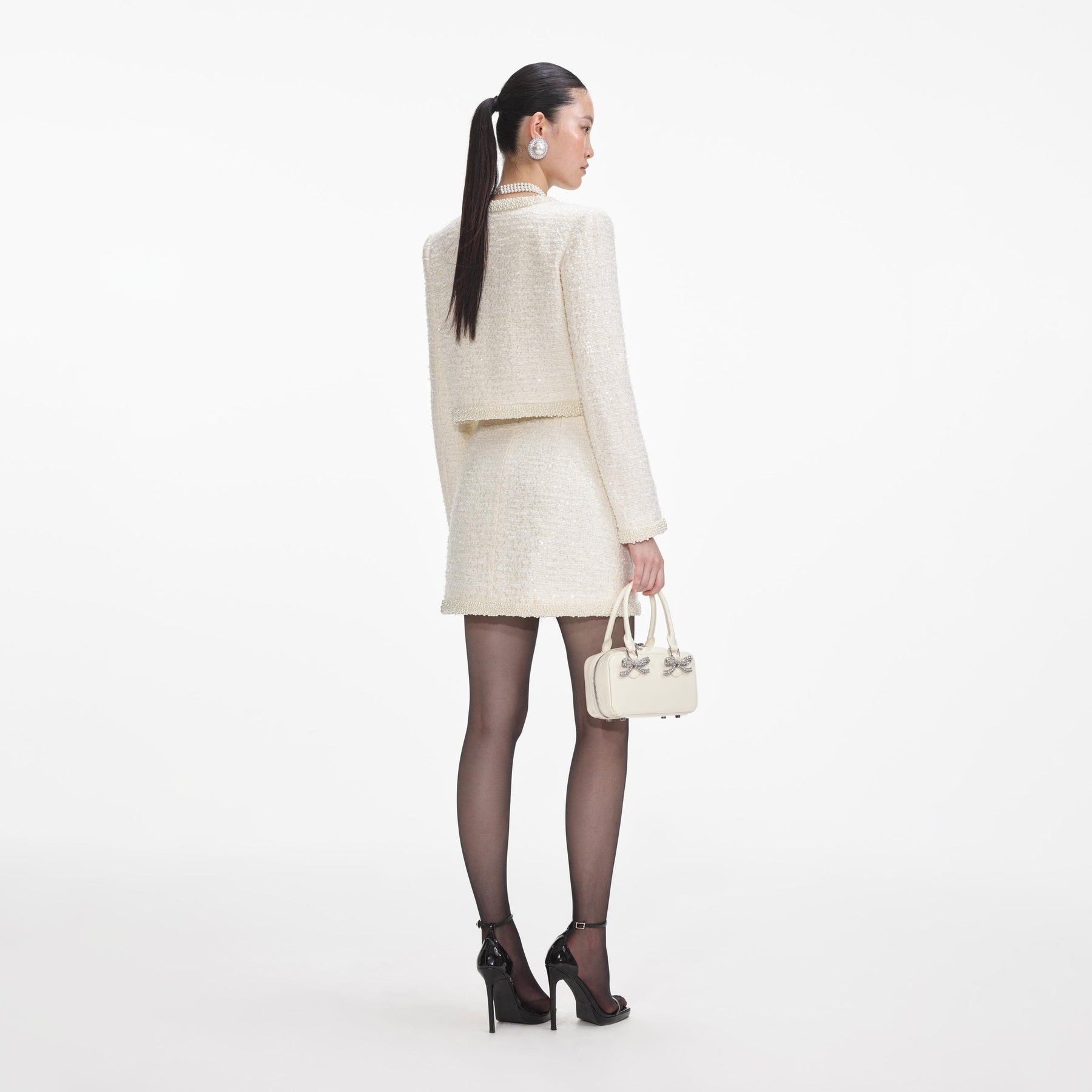 Boucle Pearl Trim Jacket - Cream