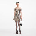 Sequin Off Shoulder Mini Dress - Guld